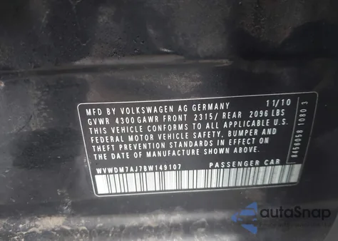 2011 Volkswagen Golf Tdi 4-Door z USA, uszkodzony, nr VIN WVWDM7AJ7BW149107